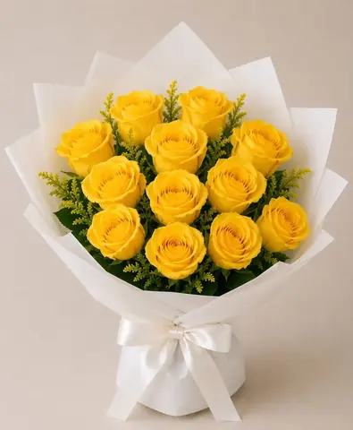 Buquê de 12 rosas amarelas colombianas em embalagem especial